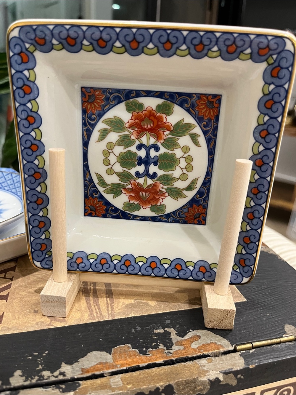 Vintage Imari Style Square Porcelain Trinket Dish - Made in Japan